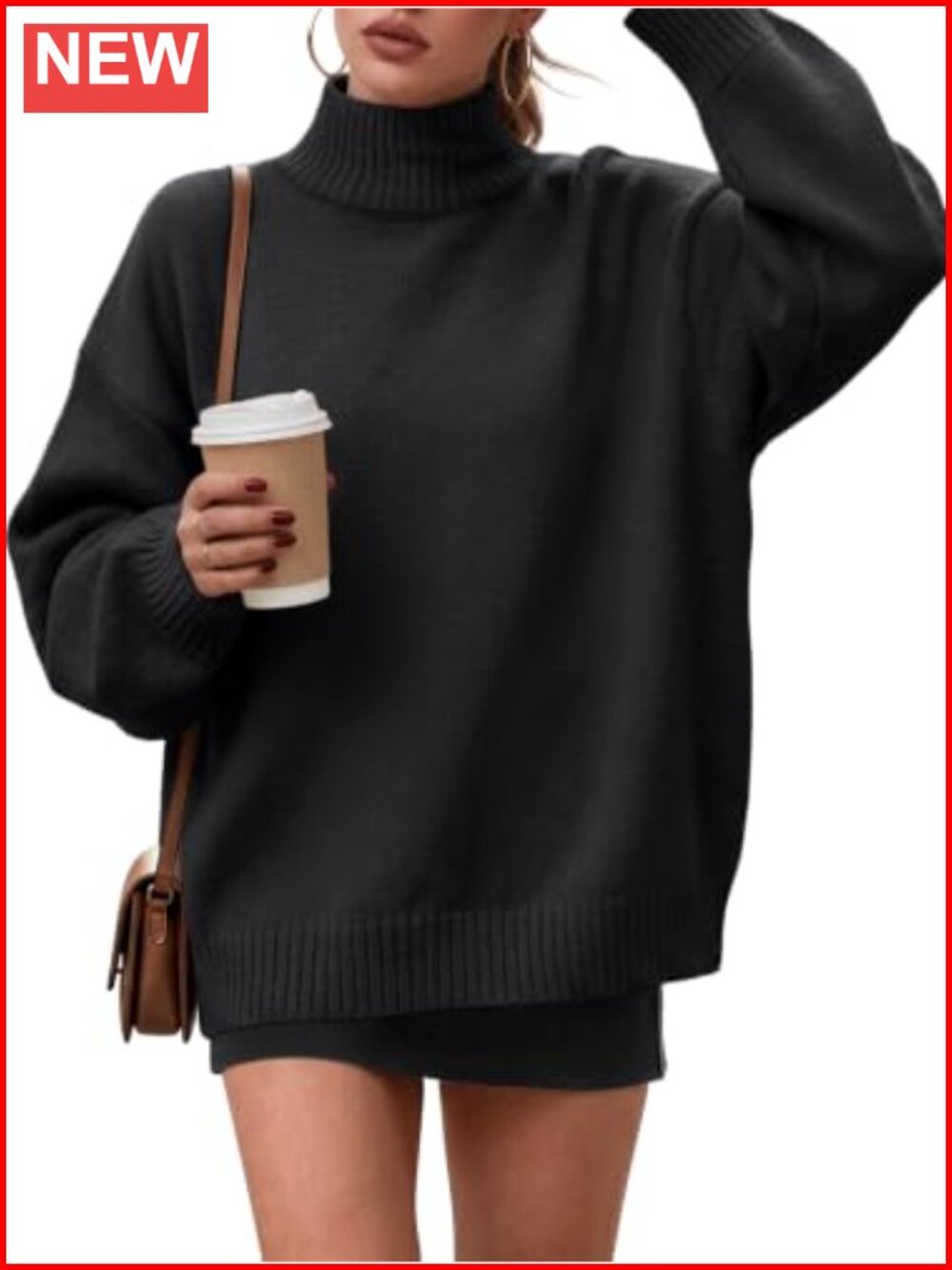 Women's Cozy Mock Turtleneck Oversized Pullover Sweater Soft Knit